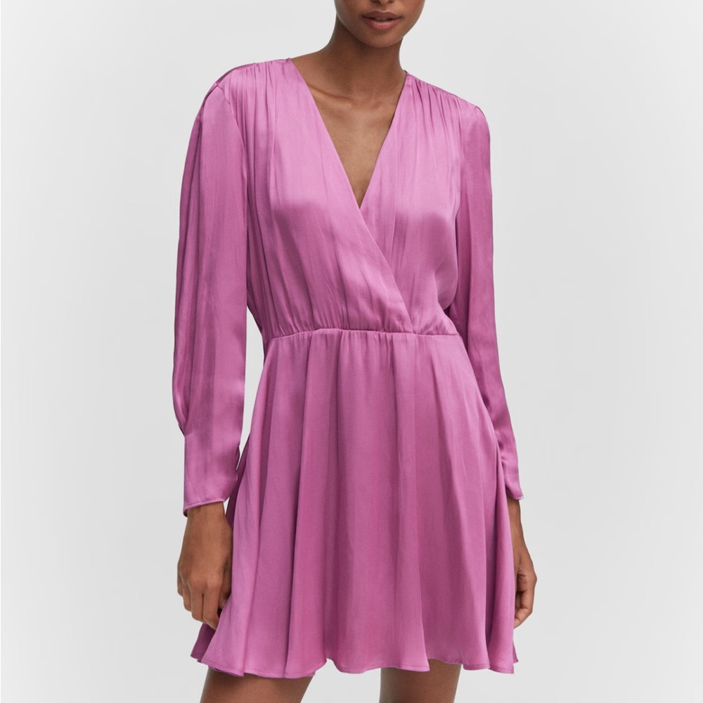 MANGO NWT Pink Wrapped Satin Dress Size 6